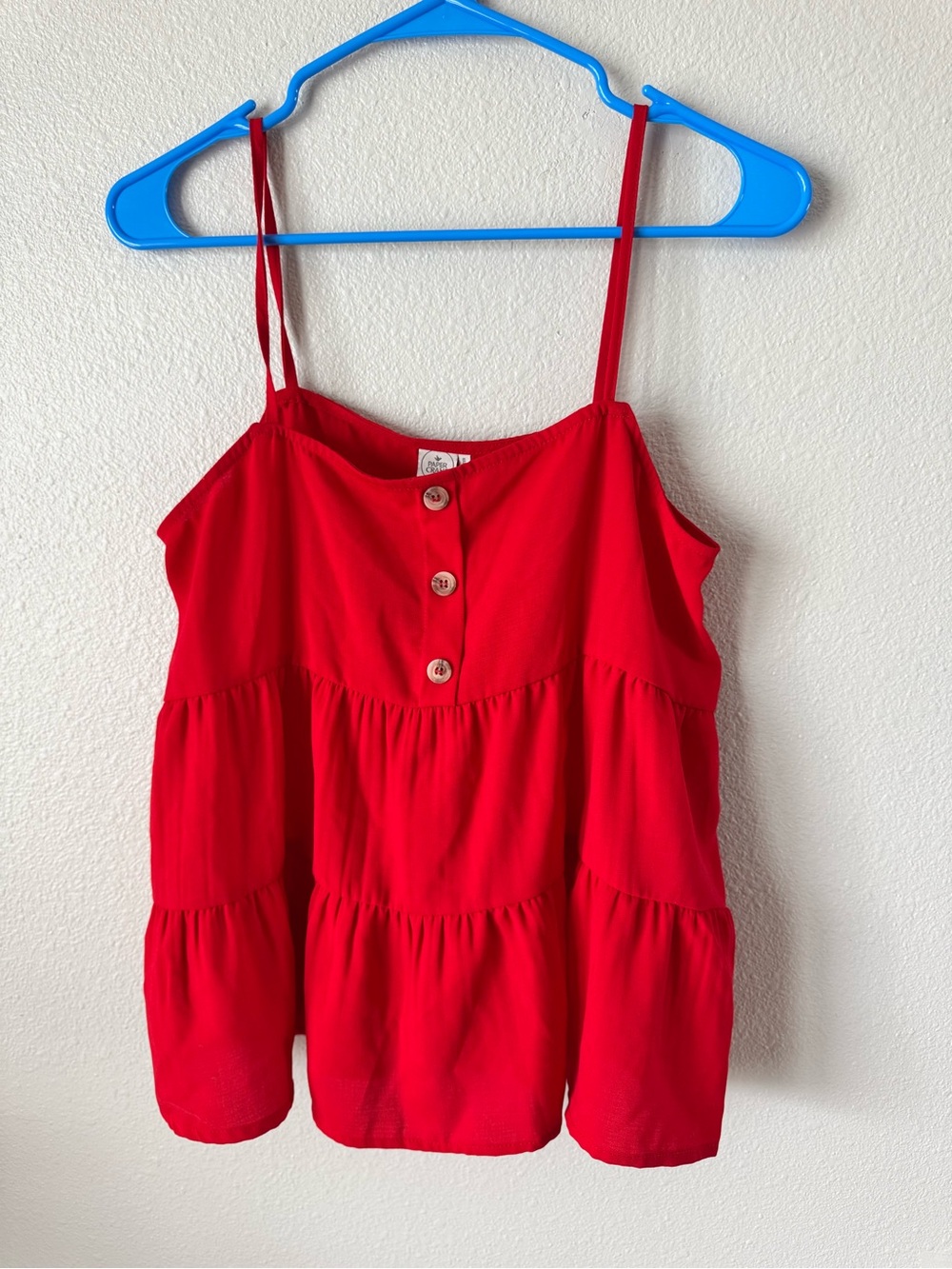 Paper crane Red Tiered Button Front Spaghetti Strap Tank